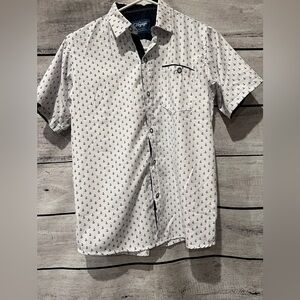 White Navy Anchors Print Shirt Button Down Youth Boys size 14-16 Cruise Beach